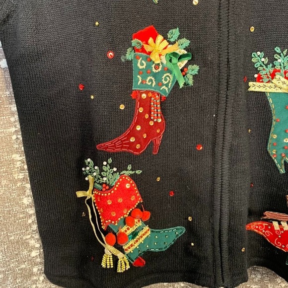 Vintage Heirloom Collectibles Sweater Womens Medium Boots Christmas Cardigan - Picture 5 of 12